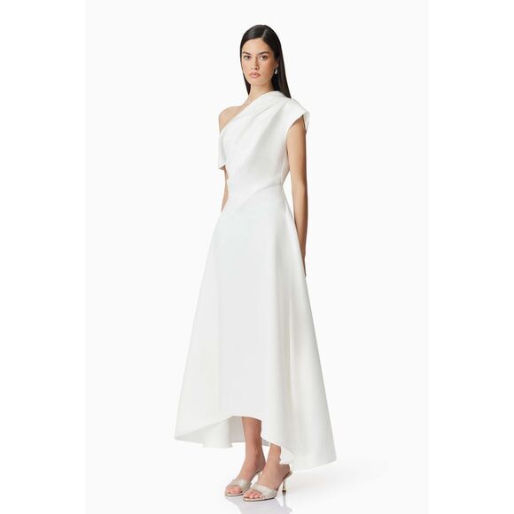 Elliatt Marissa One-Shoulder Satin High-Low Gown in white size S Bridal NWT